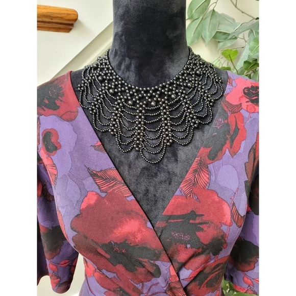 George Women's Purple Floral Polyester V-Neck 3/4 Sleeve Knee Length Dress XL - Picture 2 of 13